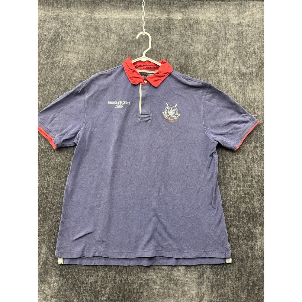 VTG Nautica Polo Shirt Mens Extra Large Blue Beach Div 1999 Cotton Resort Wear